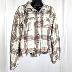NWT Women's Altar'd State Boho Warm‎ Winter White Cropped Flannel Jacket | Sz M